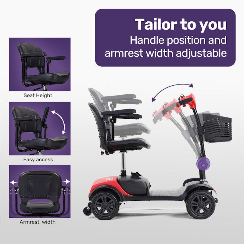 Load image into Gallery viewer, Equipmed Freeroam+ Mid-Sized Foldable Electric Lithium Mobility Scooter Red
