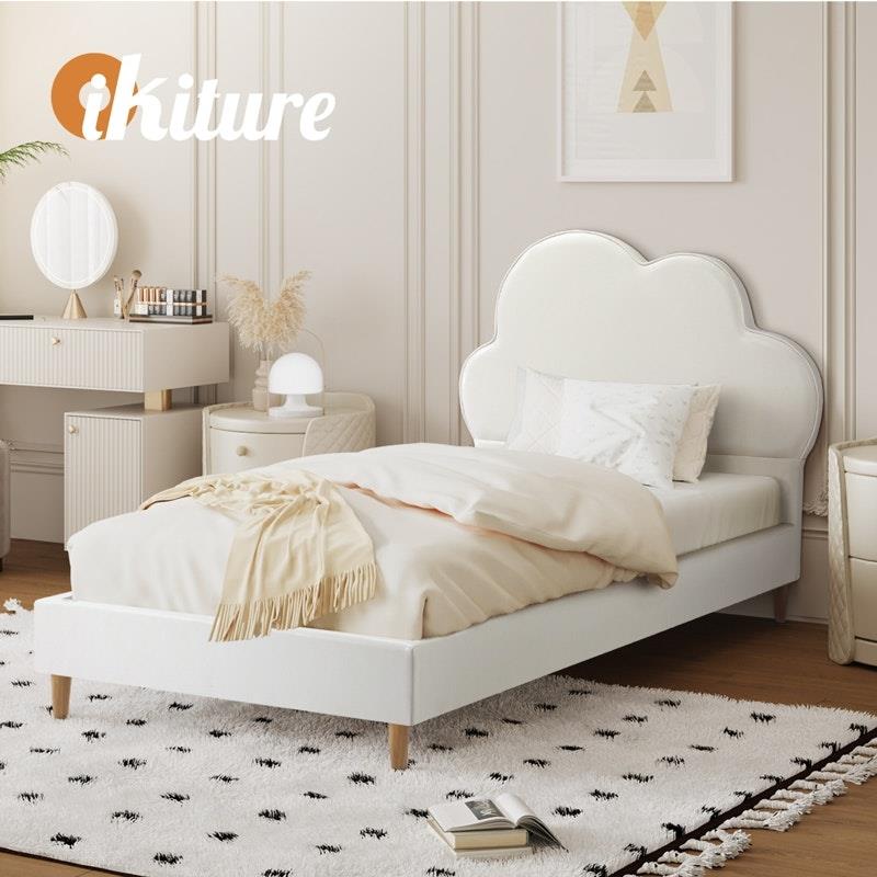 Load image into Gallery viewer, Oikiture Bed Frame Single Size Cloud Kids Bed Frame Leather White
