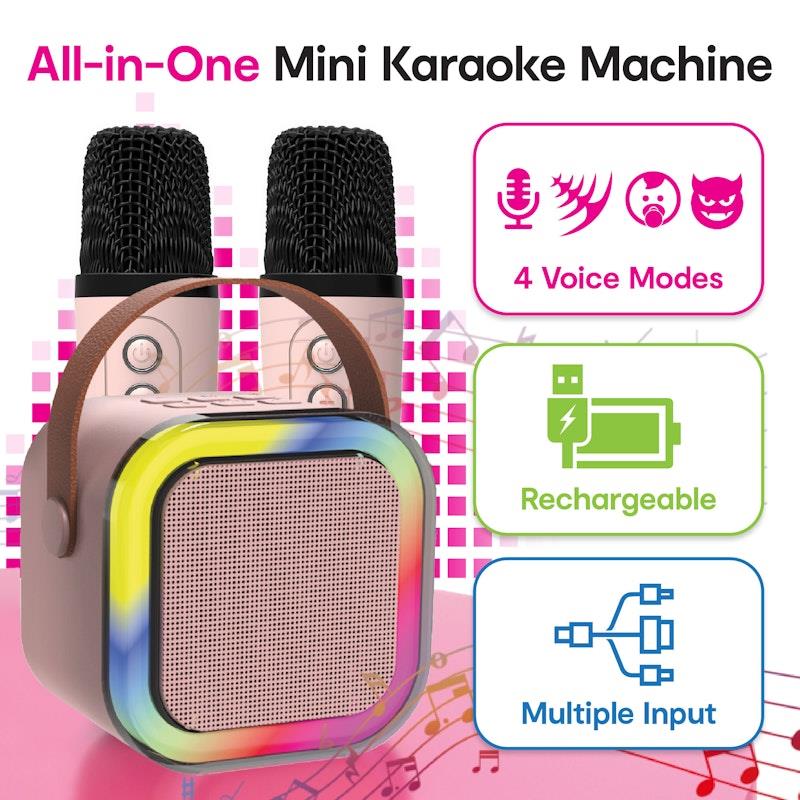 Load image into Gallery viewer, Laser Mini Karaoke Speaker with 2 Wireless Microphones Pink
