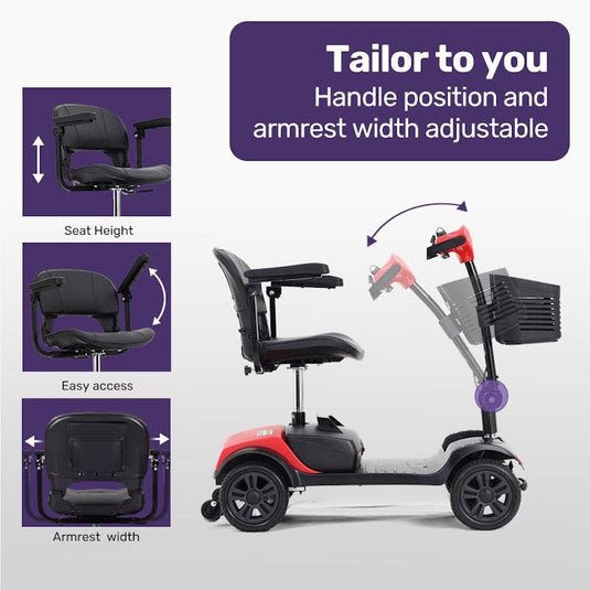 Equipmed SmartRider Folding Electric Mobility Scooter Black & Red