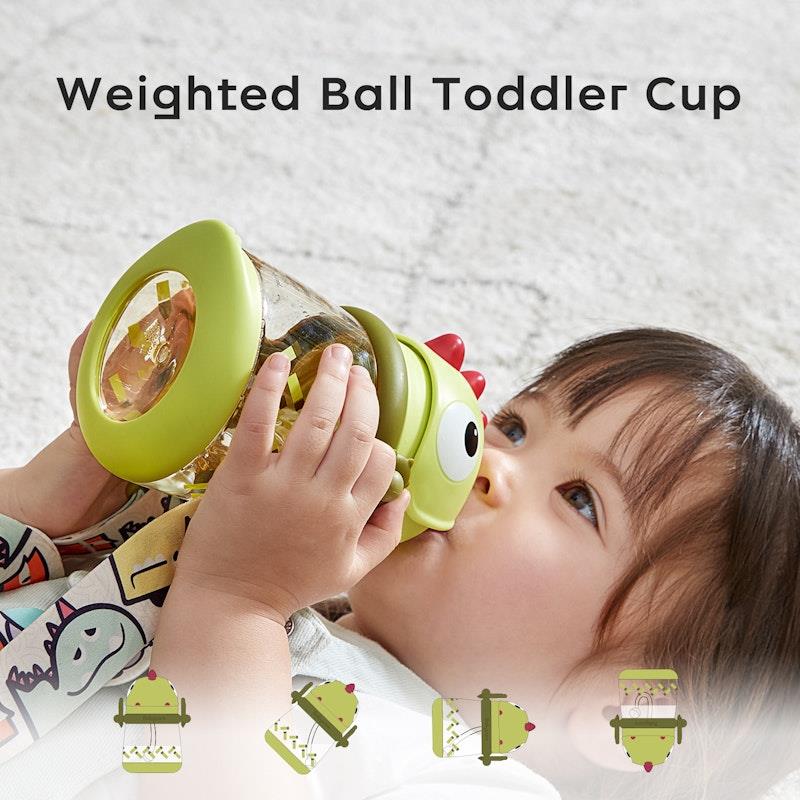 Load image into Gallery viewer, Bc Babycare T-REX TOBY Weighted Straw Sippy Cup 300ml (with Strap) Green

