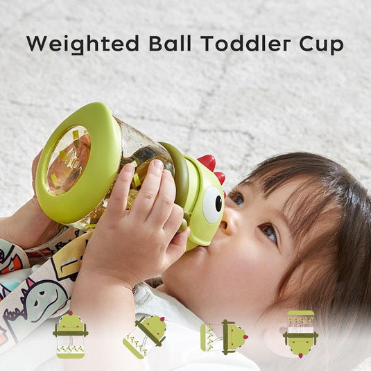 Bc Babycare T-REX TOBY Weighted Straw Sippy Cup 300ml (with Strap) Green
