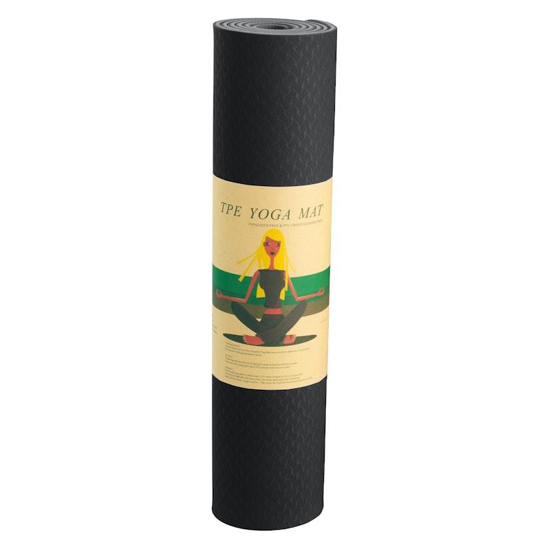 Load image into Gallery viewer, Powertrain TPE Yoga Pilates Exercise Mat 6mm Black
