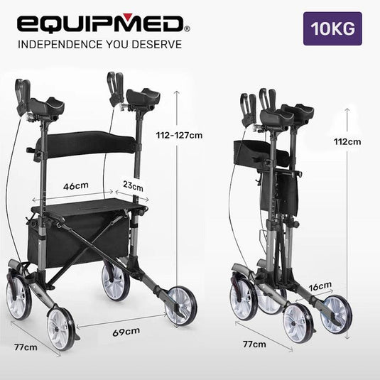 Equipmed Upright Rollator Walker With Forearm Rest Supports Grey