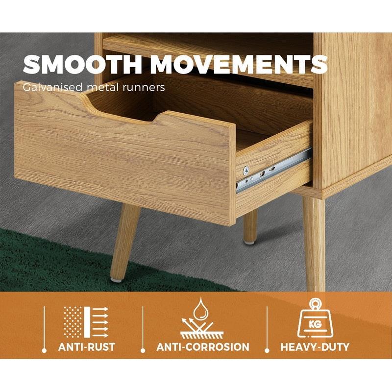 Load image into Gallery viewer, Oikiture Bedside Table Drawers Side Tables Nightstand Bedroom Cabinet Wood Natural
