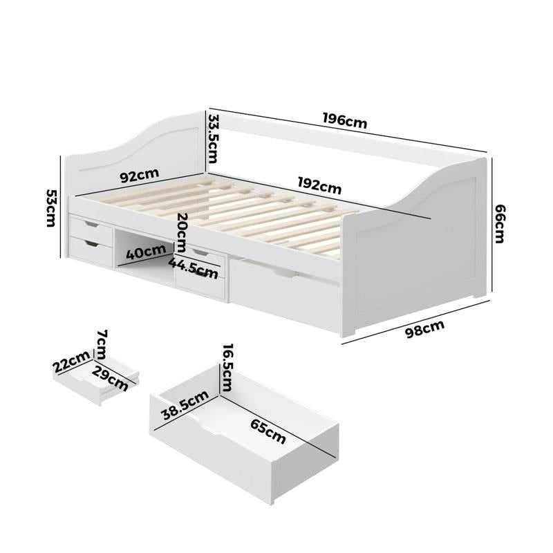 Load image into Gallery viewer, Oikiture Kids Bed Frame Single Daybed with Trundle Storage Drawers Timber White
