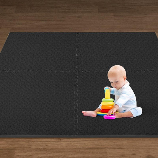 BoPeep EVA Foam Kids Play Mat Floor Baby Crawling Interlocking Waterproof Black 4Pack