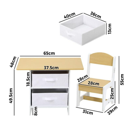 Oikiture Kids Table and Chairs Set Wooden Play Study Desk with Toy Storage Box White & Wooden