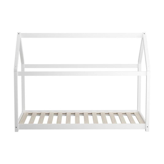 Oikiture Bed Frame Single Wooden Timber House Style Platform White 1unit