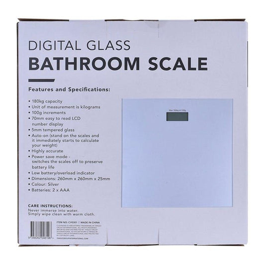 Clevinger Silver Digital Glass Bathroom Scale Max Capacity 180KG 1Unit