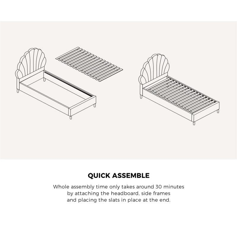 Load image into Gallery viewer, Oikiture Bed Frame Single Size Scallop-Shape Bedhead Boucle White
