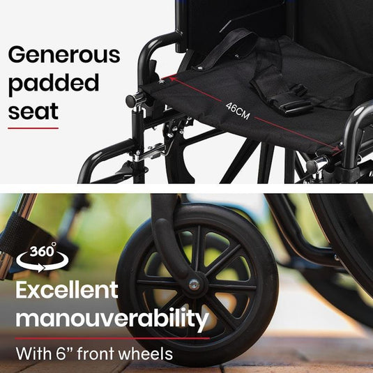 Equipmed 24 Inch Folding Wheelchair with Park Brakes Black