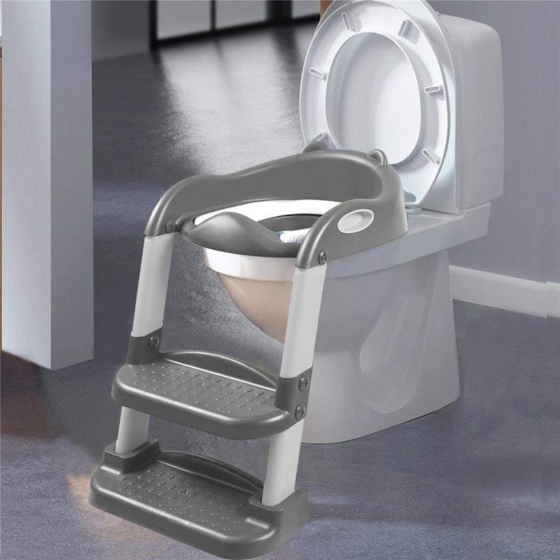 Load image into Gallery viewer, BoPeep Kids Toilet Ladder Toddler Training Step Stool Soft Seat Non Slip Grey
