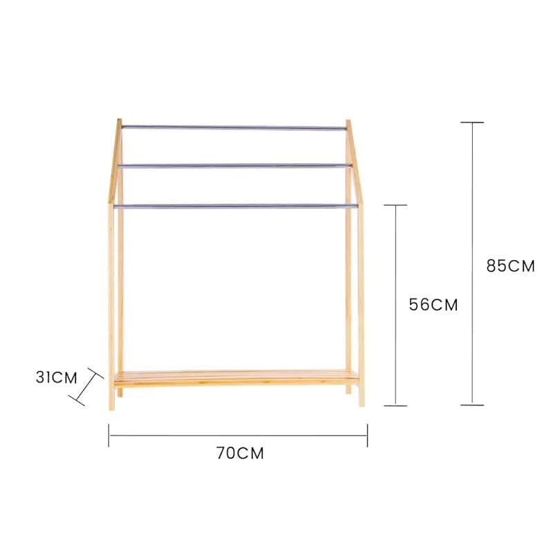 Load image into Gallery viewer, Clevinger Bamboo Towel Holder with 3 Rails &amp; Shelf 85cm 1Unit
