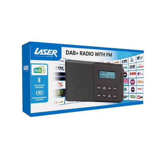 Laser DAB+ and FM Portable Radio with Bluetooth Speaker Black