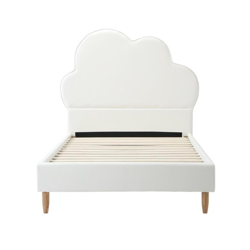 Load image into Gallery viewer, Oikiture Bed Frame Single Size Cloud Kids Bed Frame Leather White
