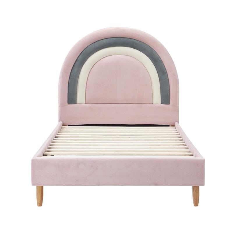 Load image into Gallery viewer, Oikiture Bed Frame Single Size Rainbow Kids Bed Frame Velvet Pink
