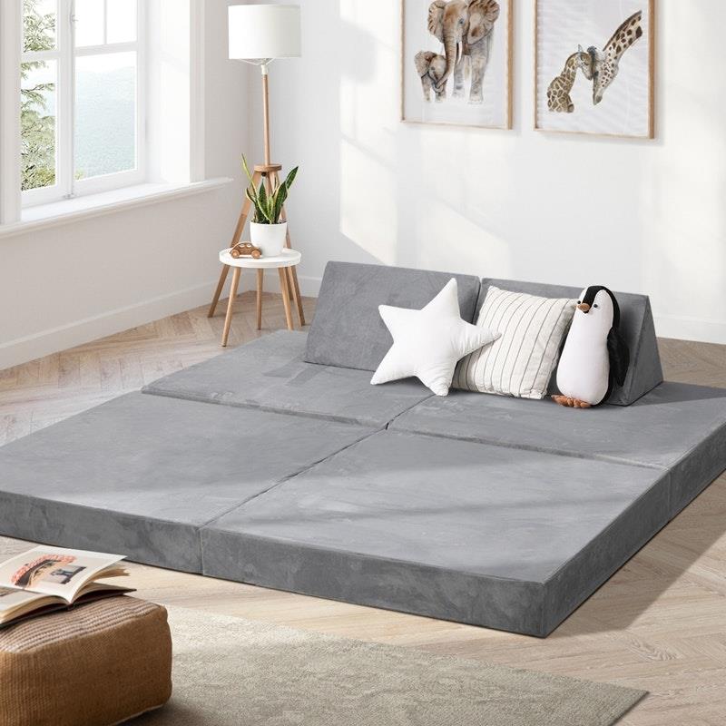 Load image into Gallery viewer, Oikiture 4 Pieces Kids Sofa Play Couch Modular Lounge Cushion Convertible Playset Grey
