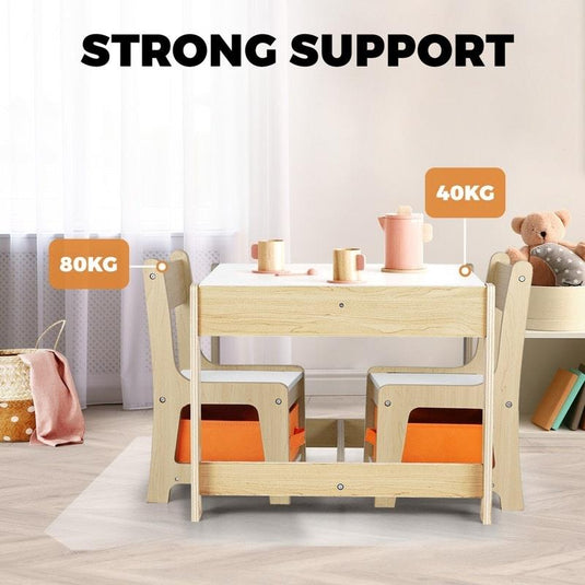 Oikiture Kids Table and Chairs Set Activity Play Study Desk Toys Storage Box Natural