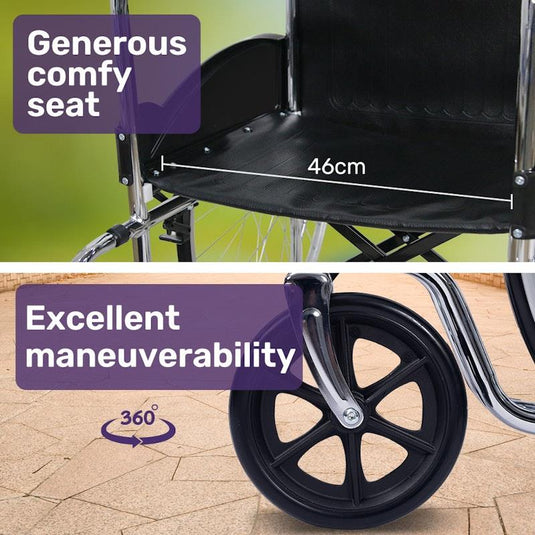 Equipmed Folding Manual Wheelchair Self Propelled Black