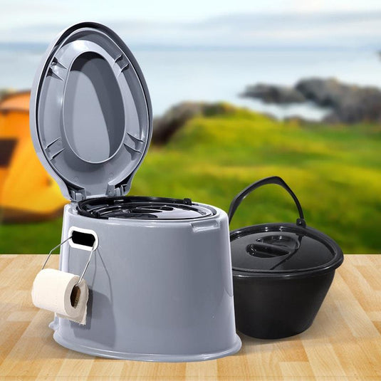 Traderight 6L Camping Toilet Outdoor Portable Potty Caravan Travel Boating Bucket Brush 1Unit