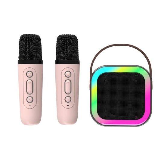 Laser Mini Karaoke Speaker with 2 Wireless Microphones Pink
