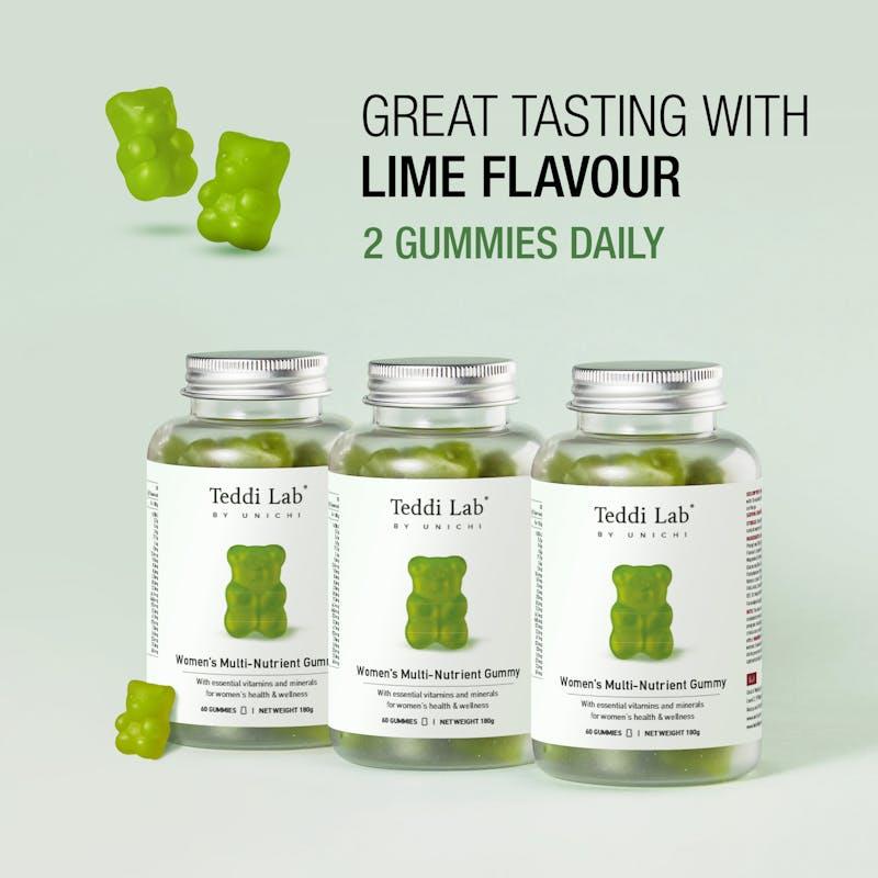 Load image into Gallery viewer, Teddi Lab by Unichi Women's Multi-Nutrient Gummy 60s x3 - Energy Production &amp; General Wellbeing Pack
