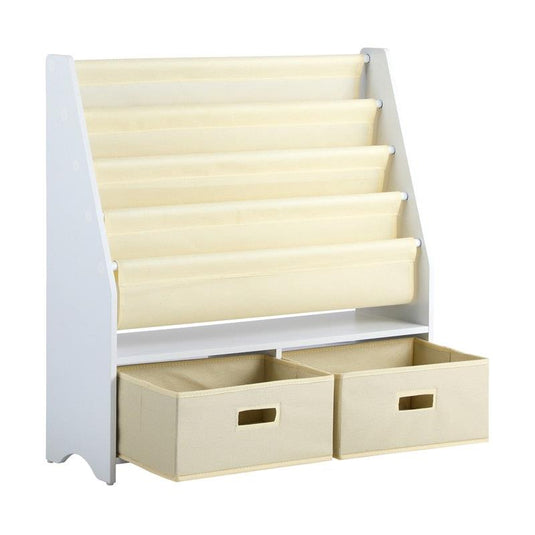 Oikiture Kids Bookshelf Bookcase Children Toys Storage Shelf Rack DIY Organiser Beige