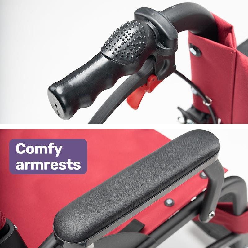 Load image into Gallery viewer, Equipmed Folding Transit Wheelchair Lightweight Red
