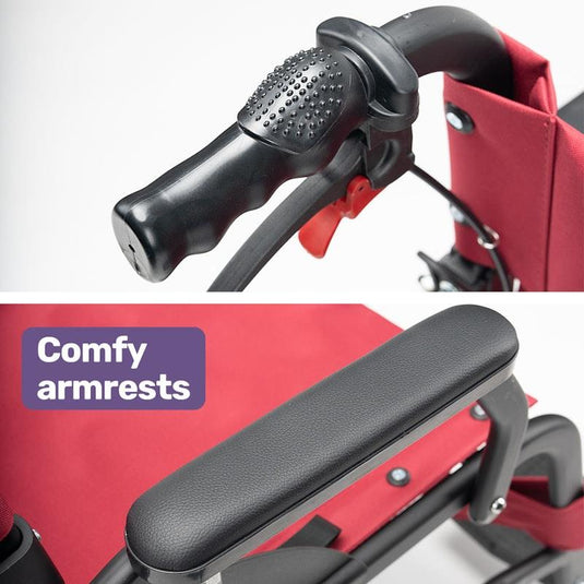 Equipmed Folding Transit Wheelchair Lightweight Red