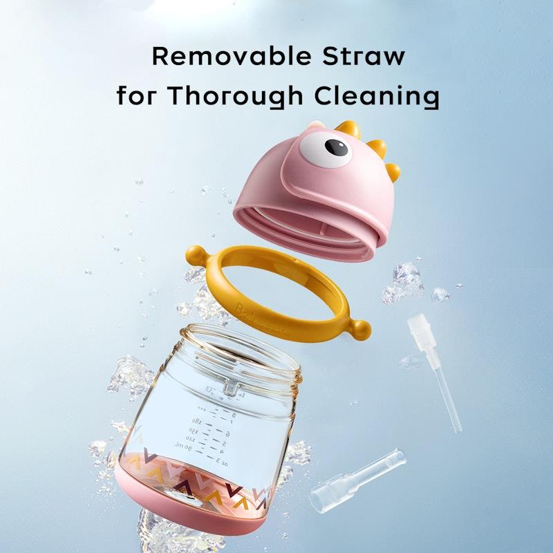 Load image into Gallery viewer, Bc Babycare T-REX TOBY Weighted Straw Sippy Cup 300ml (with Strap) Rose
