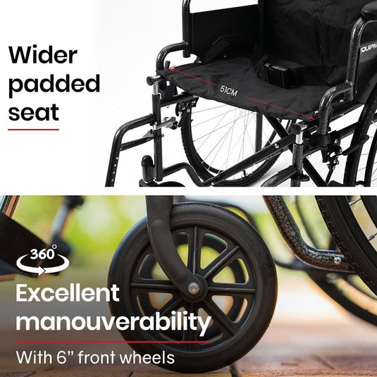 Equipmed 24 Inch Folding Wheelchair X-Large Dark Grey