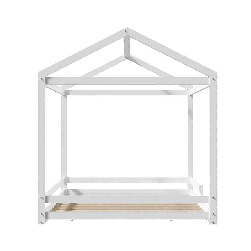 Load image into Gallery viewer, Oikiture Kids Wooden Bed Frame Timber House Beds Base with Fence Double White
