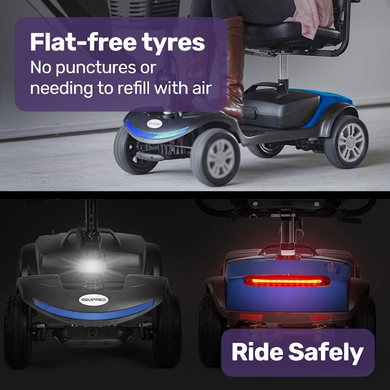 Load image into Gallery viewer, Equipmed Freeroam+ Mid-Sized Foldable Electric Lithium Mobility Scooter Blue

