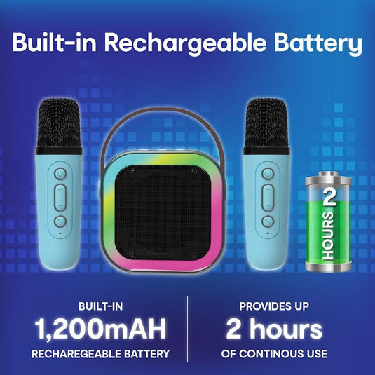 Laser Mini Karaoke Speaker with 2 Wireless Microphones Blue