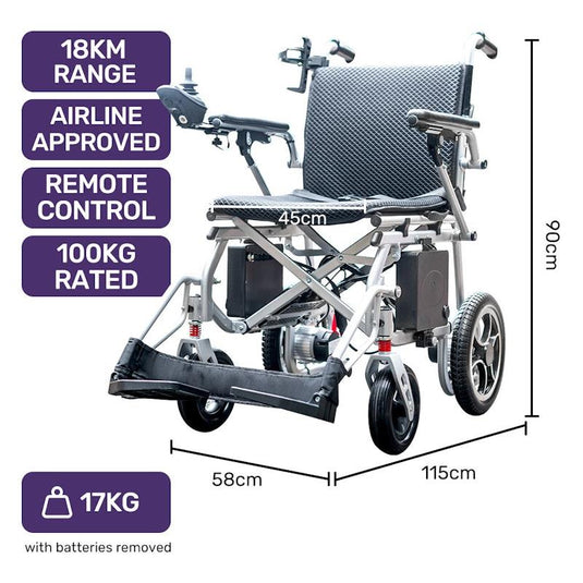 Equipmed Power Electric Wheelchair Extra Lightweight Long Range Silver