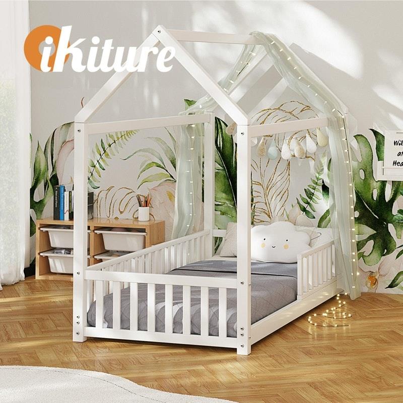 Load image into Gallery viewer, Oikiture Bed Frame Kids Wooden Timber House Frame Single
