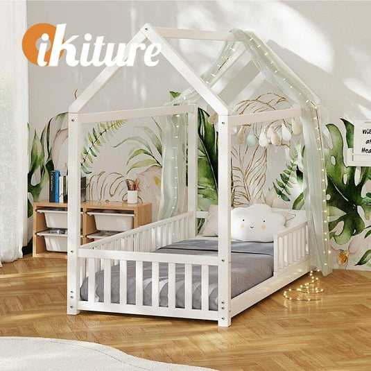 Oikiture Bed Frame Kids Wooden Timber House Frame Single