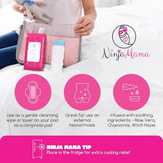 Ninja Mama Peri Care Bundle - Perineal Ice Pack, Peri Bottle, Sitz Soak and Postpartum Wipes Bundle