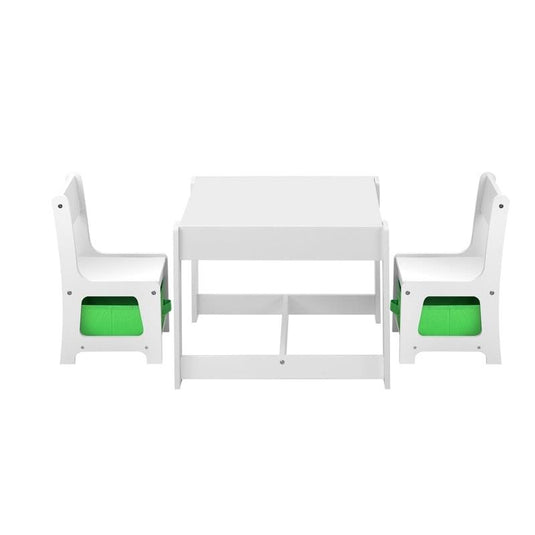 Oikiture Kids Table and Chair Set Storage Box Toys Wooden Play Activity Desk Green & White
