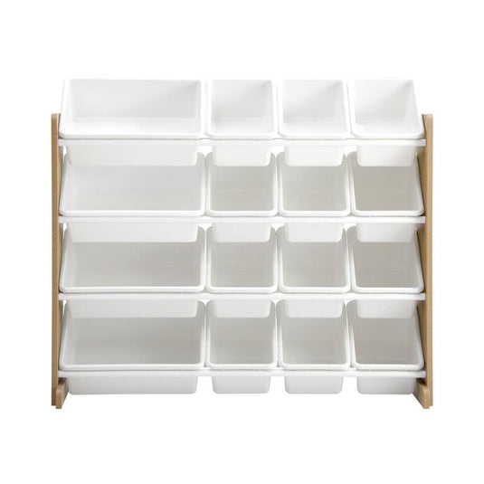 Oikiture Kids Toy Box Organiser 16 Bins Display Shelf Storage Rack Drawer White & Wooden