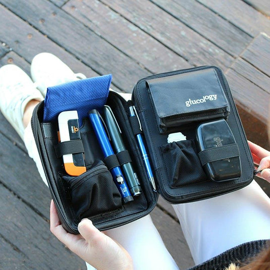 Glucology Travel Case Plus with Extra Storage for Blood Glucose Monitors Black