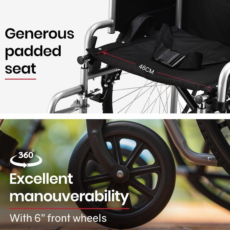 Load image into Gallery viewer, Equipmed 24 Inch Folding Wheelchair with Park Brakes Grey
