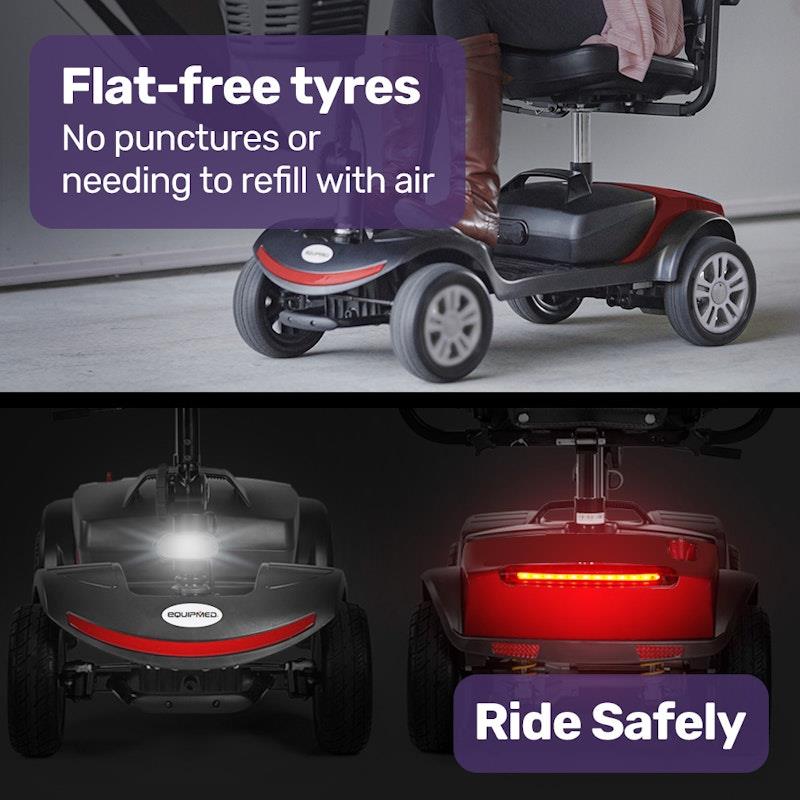 Load image into Gallery viewer, Equipmed Freeroam+ Mid-Sized Foldable Electric Lithium Mobility Scooter Red
