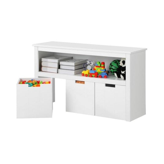 Oikiture Wooden Kids Toy Storage Cabinet Bookshelf With Portable Storage Box White