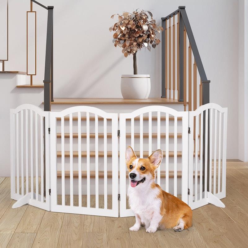Load image into Gallery viewer, PaWz Wooden Pet Gate Dog Fence Safety Stair Barrier Security Door 4 Panels White 1Pack
