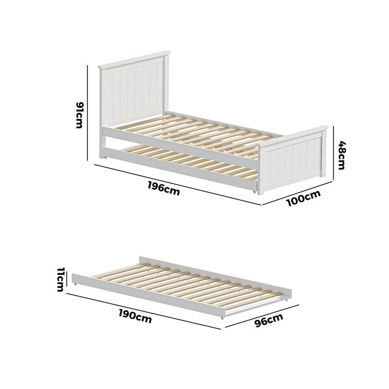 Load image into Gallery viewer, Oikiture Trundle Bed Frame Single Size Beds Base Wooden Daybed White
