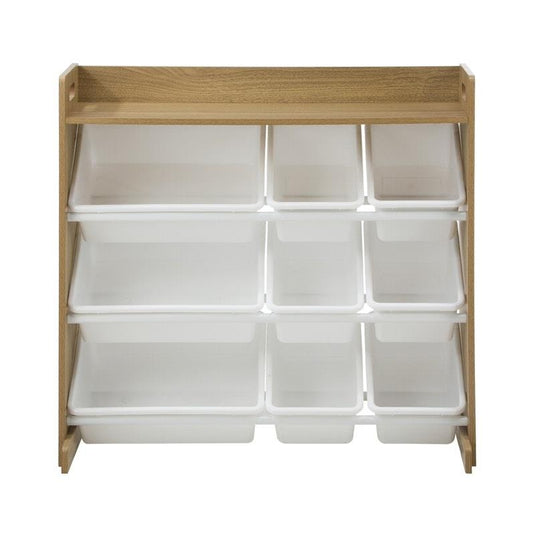 Oikiture 9 Bins Kids Toy Box Bookshelf Organiser Display Shelf Storage Rack Natural