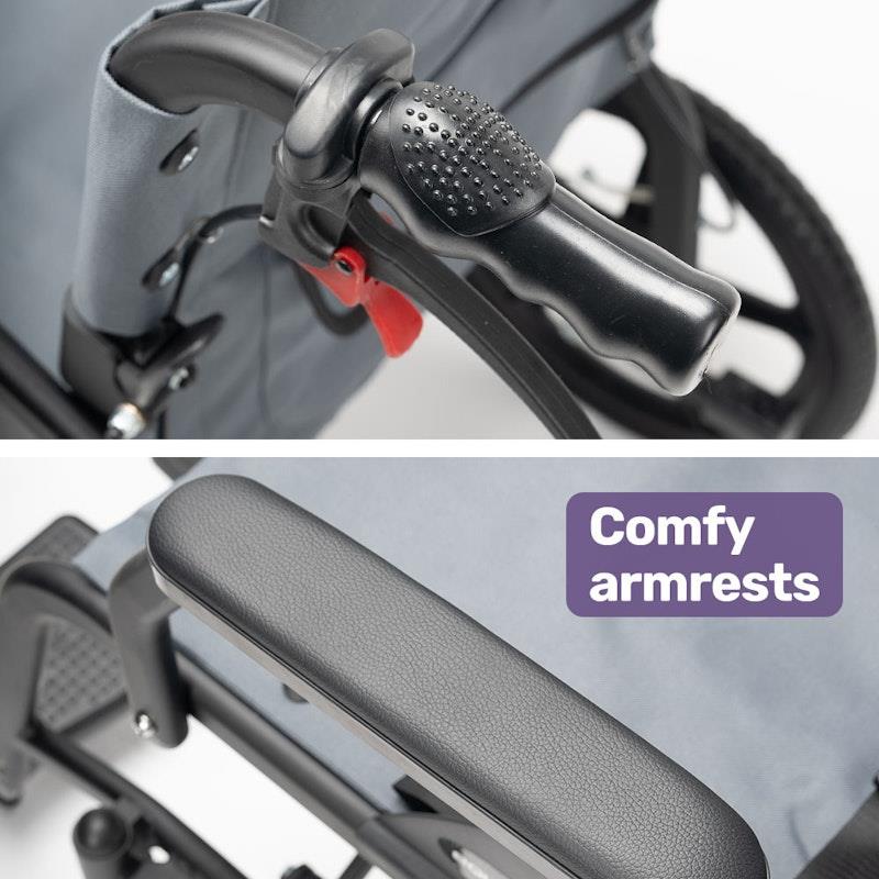 Load image into Gallery viewer, Equipmed Folding Transit Wheelchair Lightweight Grey
