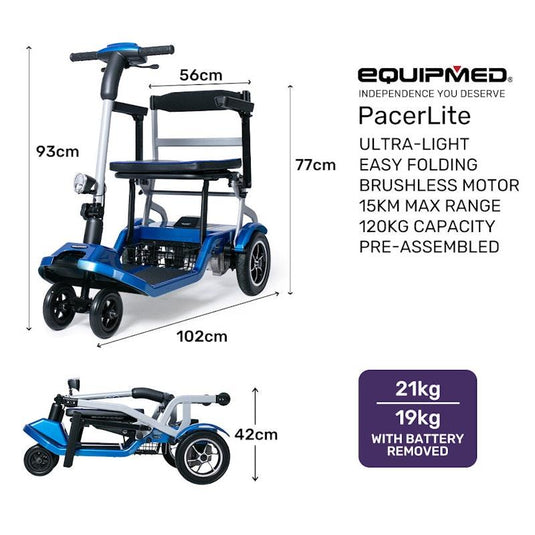 Equipmed Ultra-Lightweight Folding Electric Mobility Scooter Blue